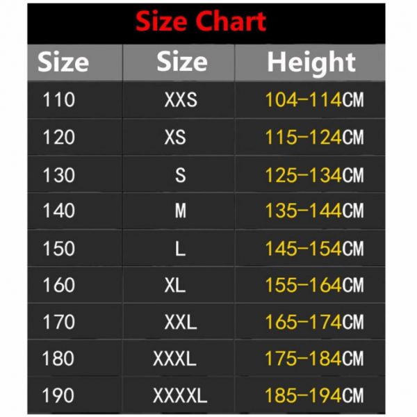 Sanda Uniform Size Chart